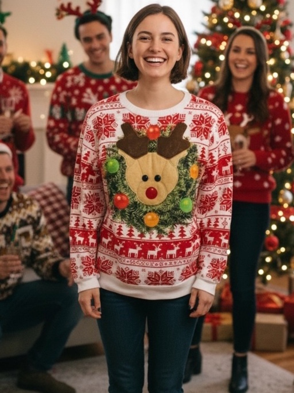 Mad Engine Rudolph Reindeer Ugly Christmas Sweater Sweatshirt Size X Large